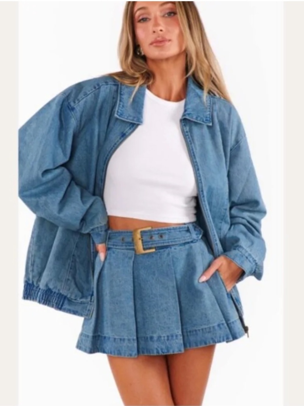 Show Me Your Mumu Lohan Denim Belted Jean Skort M NWT - Picture 5 of 9